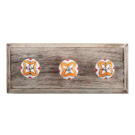 Amaryllis Mustard Flower Ceramic Wooden Hooks